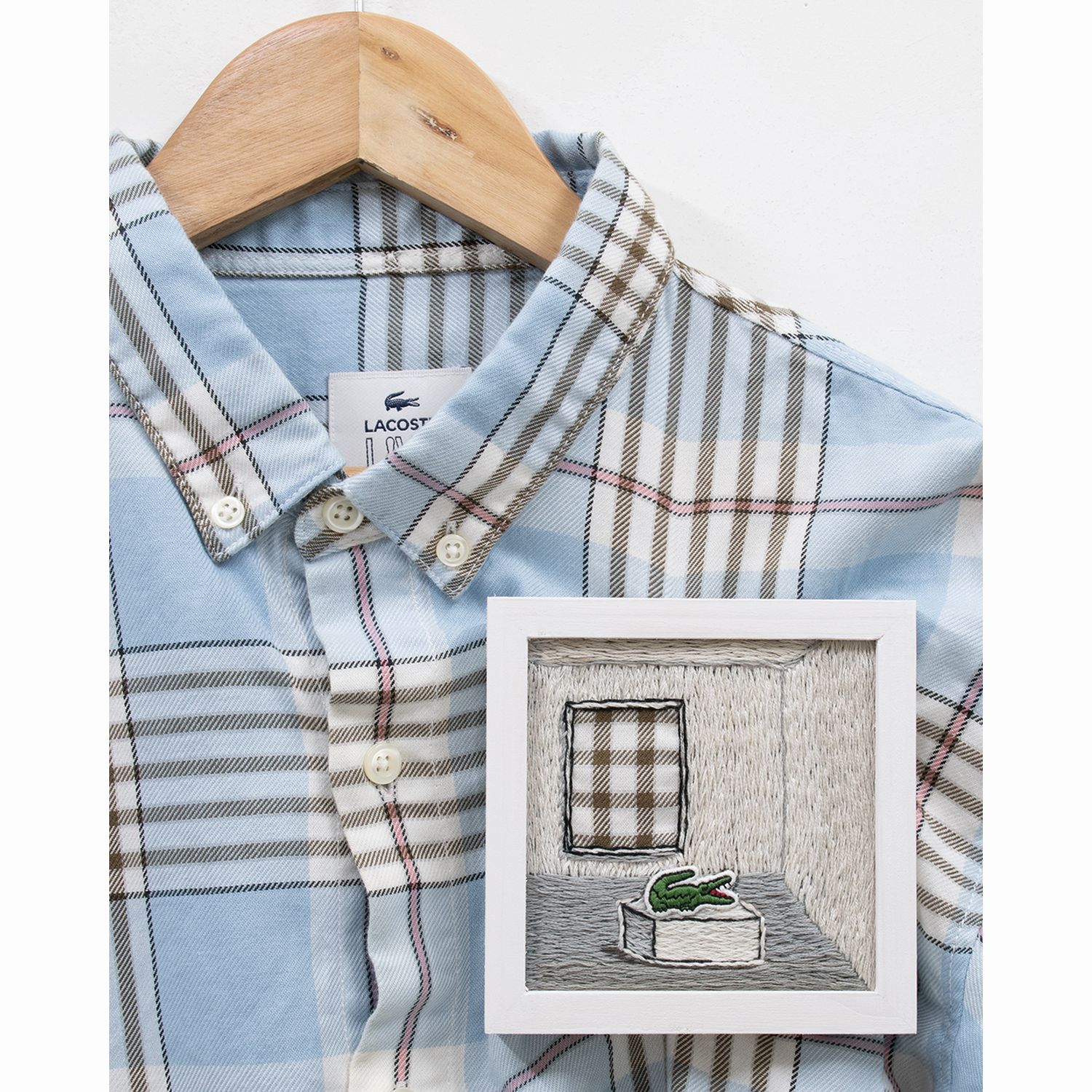 PLUS_LACOSTE L!VE_sky blue multiple checked shirt